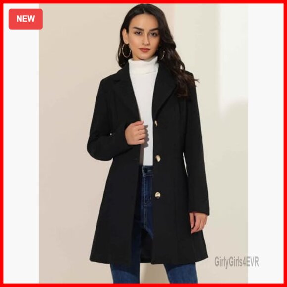 Long Sleeve Trench Coat, Single Breasted Pea Coat, Fully Lined Winter Outerwear - Picture 3 of 6